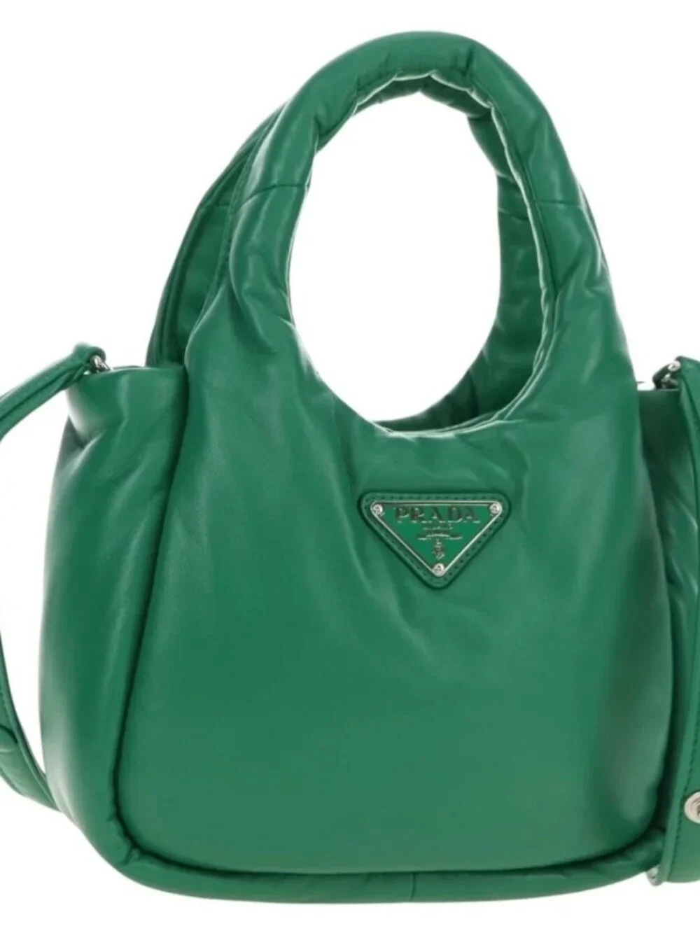 PRADA Hand Bag Leather 2way Green Silver Auth